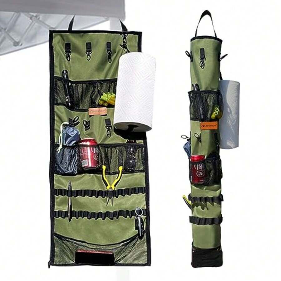 Camping Hanging Organizer - Tent Organizer For Inside With Campsite Storage Straps And Mesh Pockets And Hanging Hooks For Camping, RV Camper, Picnic, One-Piece Storage Bag Multiple Can Be Spliced - Green - View 1