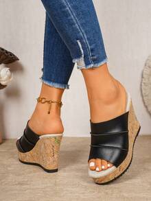 New Thick Platform Wedge Women Sandals Slippers Outdoor Slides - Black - View 5