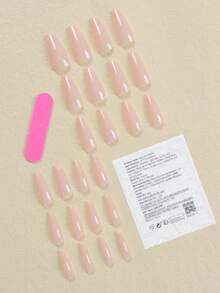 Upgrade Your Look - 24pcs/Set Long Square Nude Color Dark Color Simple Style Nail Art Set For Parties, Dances And Daily Wear In Autumn Press On Nails Nail Supplies - 杏色 - 查看 2