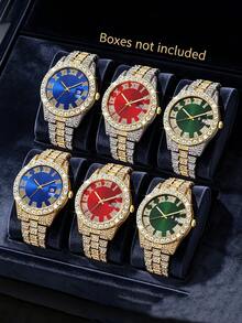 2 Pieces / 3 Pieces6-Piece / 9-Piece Men's Quartz Watch Sets In Hip-Hop Style With Rhinestone Inlays, Ideal Gift Choices. - Multicolor - View 11