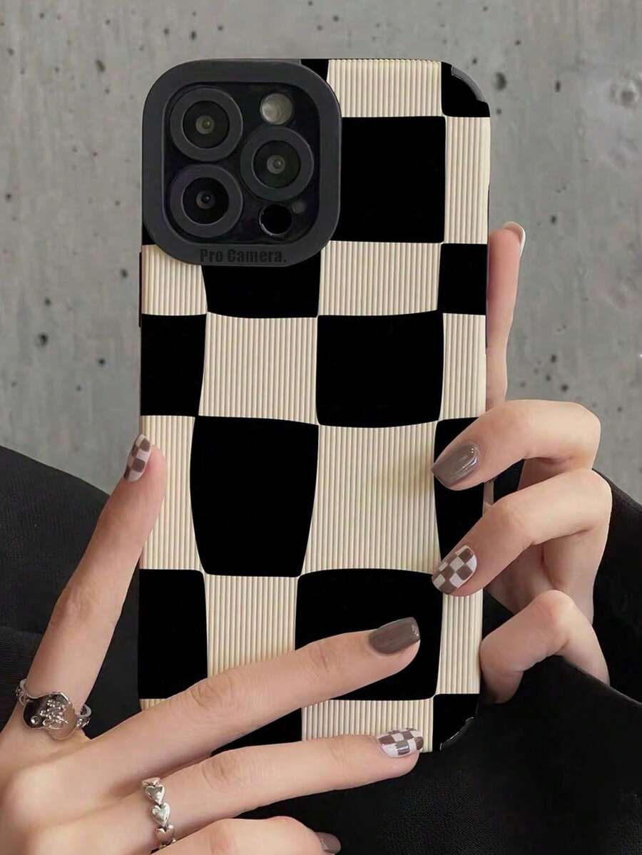 1 funda de teléfono de moda no incluye cordón ni soporte, funda de teléfono con diseño de bloques de color. - Blanco y Negro - Ver 1