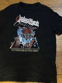 Judas Priest - Defenders of the Faith Herren-T-Shirt Anthrazit 3XL |   Lässiger Rundhalsausschnitt, leicht dehnbarer Stoff, Standard-Passform, bedrucktes Muster - Schwarz - Übersicht 1
