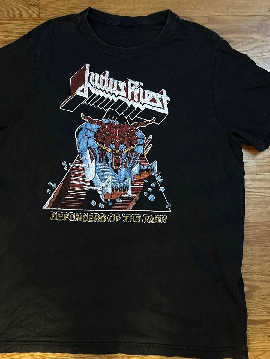 Judas Priest - Defenders of the Faith Herren-T-Shirt Anthrazit 3XL |   Lässiger Rundhalsausschnitt, leicht dehnbarer Stoff, Standard-Passform, bedrucktes Muster - Schwarz - Übersicht 1