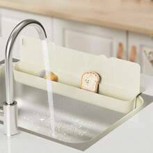 2-In-1 Multifunctional Leak-Proof Splash Guard Organizer Rack, Silicone Perforated Draining Design For Kitchen And Bathroom Sink, Storage For Cleaning Tools And Small Items - Non-Slip Suction Cup Base - View 5