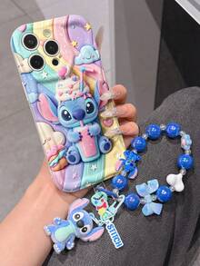 Disney Has Authorized, Phone Case - Chain Set, The Stitch Lilo & Stitch 3D Phone Case Plus A Silicone 3D Stitch Bracelet With Metallic Ring Removable Bracelet, Stitch And Angel Pattern, Compatible With Iphone17/16/15/14/13/12/11/XS/XR/X Plus Pro Max, A Stylish Cartoon Phone Case, The Perfect Gift Choice, Phone Protection, Durable Phone Cover, Great Gift For Friends And Family. - 白色 - 查看 2