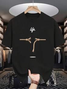 Camiseta De Hombre deportiva de verano, de secado rápido, con diseño fácil y patrón de cuerda rota, serie de patrones únicos, tejido ligero, estilo de vida energético. - Negro - Ver 2
