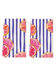2 Pcs Lemon And Grapefruit Print Microfiber Kitchen Towels Summer Fruit Style Rectangular Absorbent Dish Cloths For Kitchen Cleaning And Decoration - Purple - View 5