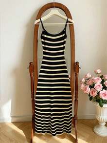 Vestido de mujer, vestido a rayas, actual, vestido de moda, vestido de tirantes, vestido de tirantes finos, vestido largo, vestido maxi - Multicolor 2 - Ver 1