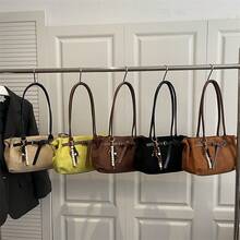 Bolso de cuero genuino para mujer, elegante bolso de mano y de hombro para oficina, citas y fiestas. Bolso bandolera vintage 2026 con acabado mate, elegante para uso diario, gran capacidad, estilo coreano, bolso tote sencillo para ir al trabajo. - Caqui - Ver 1