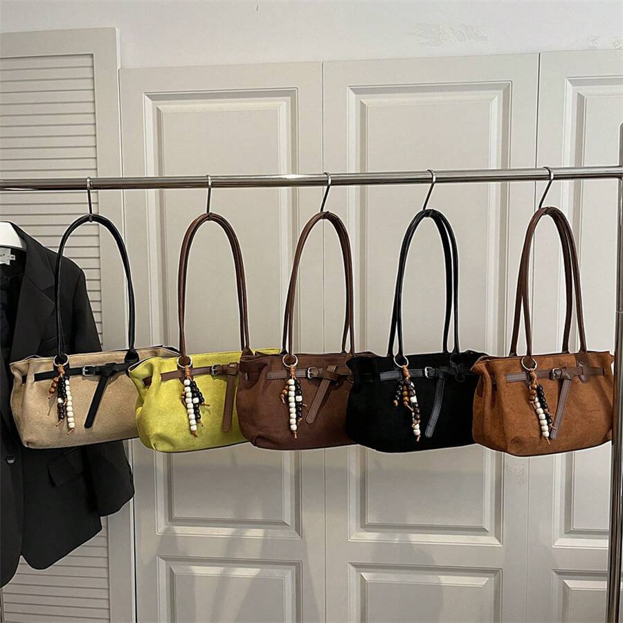 Bolso de cuero genuino para mujer, elegante bolso de mano y de hombro para oficina, citas y fiestas. Bolso bandolera vintage 2026 con acabado mate, elegante para uso diario, gran capacidad, estilo coreano, bolso tote sencillo para ir al trabajo. - Caqui - Ver 1