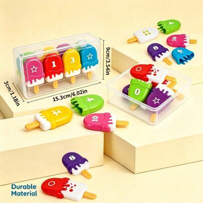 10pcs Digital Learning Toys, Uppercase & Lowercase Letter, Animal Matching Toys, Montessori Preschool Learning Activities, Popsicle Shaped Number & Pattern Matching Toys For Kids