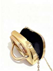 Women's Metallic Gold Curved Handle Clutch Bag, Glossy Metal Finish Evening Handbag, Ideal For Wedding, Prom, Cocktail Party & Formal Occasions,Elegant Formal Bag For Bride Wedding Prom And Evening Dress Matching - 金色 - 查看 4