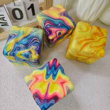1pc Giant Colorful Molten Cheese Squishy, Slow Rebound Stress Relief Cube, Super Soft Squishy With Quicksand Texture, Office Desk Decor, Gift For Best Friend, Marble Swirl Cheese Squishy, Slow Rebound Stress Relief Tool, Super Soft Squishy With Molten Effect, Birthday Small Gift - Multicolor - View 7