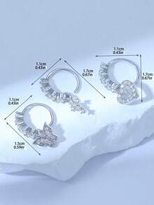 3 Stücke/Set silberfarbener Schmuck mit eingearbeiteten glänzenden Zirkoniasteinen in Herz-, Kreuz- und Schmetterlings-Nasenring-Form, geeignet als Weihnachts-, Halloween-, Valentinstags-, Geburtstags-Geschenk für Frauen, für den täglichen Gebrauch, Mutter, Muttertag, Geschenk - Silber - Übersicht 4