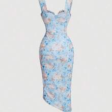 WNS  MOD Vestido con estampado floral, plisado y dobladillo asimétrico con abertura, vestidos en tonos pastel para mujer - Rojo y negro01 - Ver 7