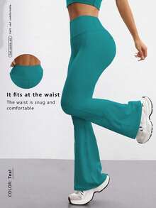 Pantalones elegantes, versátiles y estilizantes de estilo europeo, con cintura alta, piernas anchas y efecto levantador de glúteos, ideales para yoga, fitness y deportes de invierno - Verde - Ver 1