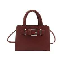 Bolso de cuero genuino de lujo, clásico y elegante, adecuado para uso diario y ceremonias. Nuevo modelo 2026, color sólido, de gran capacidad, con hebilla de cinturón, elegante y hermoso, para llevar al hombro, en la mano o cruzado, bolso cuadrado pequeño. - Rojo - Ver 7