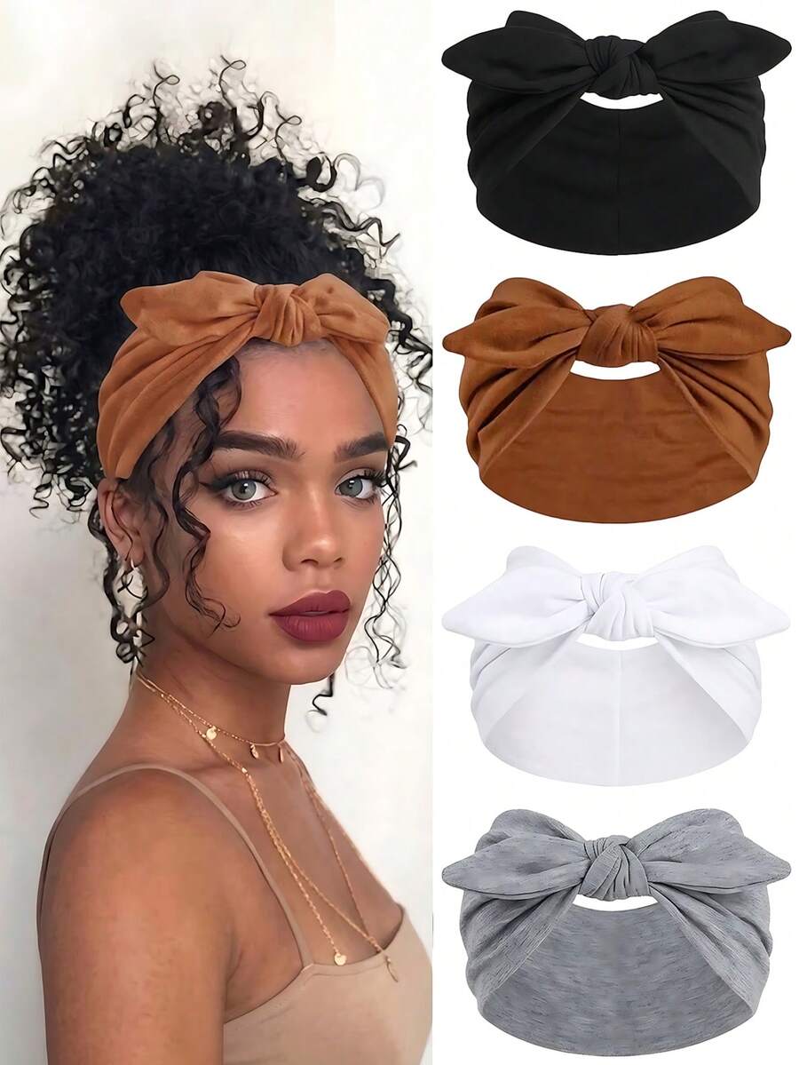 4pcs Bow Tie Rabbit Ear Headbands,Boho Style Wide Headbands,Super Wide Cute Rabbit Ear Headbands,Mother's Day Headpieces