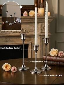 Castiçal de ferro vintage prateado europeu com velas longas e finas em espiral clássica, perfeito para decoração de casa, acessórios de escritório, estilização de casamento, centros de mesa e arranjos de sala de estar. Também ideal como presentes de Halloween/Natal, aniversário - Muitos estilos - Ver 3
