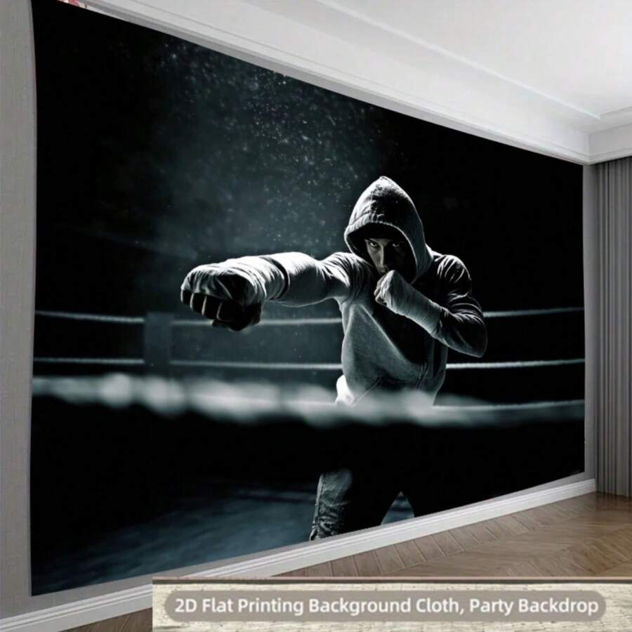 1pc Large Boxing Gym Tapestry - Dynamic Boxing Scene Backdrop With Punching Action, Durable Smooth Texture, Suitable For Home Gym Decor, Boxing Party And Event Scenes. Indoor And Outdoor Use - 10 - View 1