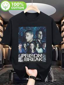 1PC New Y2K Vintage Streetwear Graphic Tee Prison Break Michael Scofield Graphic Tee - Black TV Show Shirt With Prison Break Design, Heavyweight 100% - Black - View 1