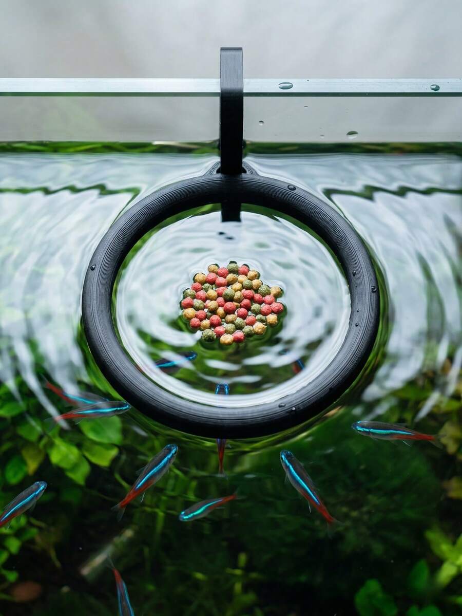 Anillo flotante para alimentar peces impreso en 3D, estación de alimentación de acuario anti-dispersión para mantener el agua limpia - Multicolor - Ver 1