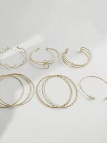 6pcs Simple Fashion Old Money Style Geometric Pattern Infinity Symbol Bangle Set For Women & Couples, Vacation, Date, Gift, Daily Casual, Party, Wedding - Yellow Gold - View 3