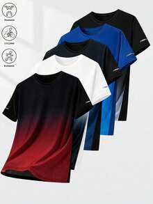 Set de 5 camisetas deportivas para hombres, primavera y verano 2026, camisetas de moda con estampado para correr y hacer ejercicio al aire libre, ropa casual deportiva - Multicolor 3 - Ver 2