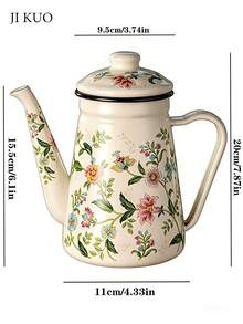1pc 1.1L Enamel With Lid Floral Pattern Teapot, Enamel Material, Vintage Style Coffee Pot, Suitable For Kitchen And Bedroom, Compatible With Gas And Induction Cooktops, Exquisite Back To School Gift. - Multicolor Teapot - View 5