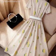 Fengyu Women's Clothing Store Vestido camisero de verano casual y elegante con estampado de frutas tropicales en marrón, vestido de oficina - Marrón - Ver 3