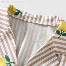Fengyu Women's Clothing Store Vestido camisero de verano casual y elegante con estampado de frutas tropicales en marrón, vestido de oficina - Marrón - Ver 4