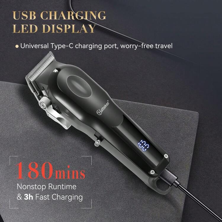 Hatteker 1pc Multi-Level Micro-Adjustable Electric Hair Clipper, Home & Salon Use, Digital Display Hair Trimmer - View 3