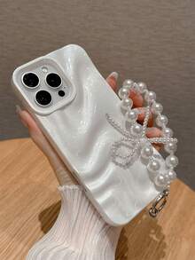 1件極簡優雅珍珠白3D波浪設計珍珠蝴蝶結手機殼，適用於 iPhone 11, 13, 12, 14, 13 Pro Max, 14 Pro Max, 15, 15 Pro, 15 Pro Max, 16, 16 Pro, 16 Plus, 16 Pro Max, 17, 17 Pro, 17 Air, 17 Pro Max - 白色 - 查看 3