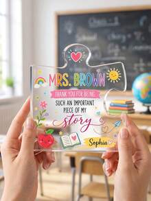 1pc Personalized Acrylic Puzzle Teacher Award Plaque, Customized Name Thank You Teacher Stand, Student Gift For Teacher, Classroom Desk Decor Keepsake, Back To School, Perfect Souvenir For Educators, End Of School Year Award, Graduation Gift - Multicolor - View 6