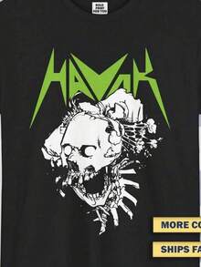 Camiseta estamp con tema de calavera y puño impactante - Negro - Ver 1