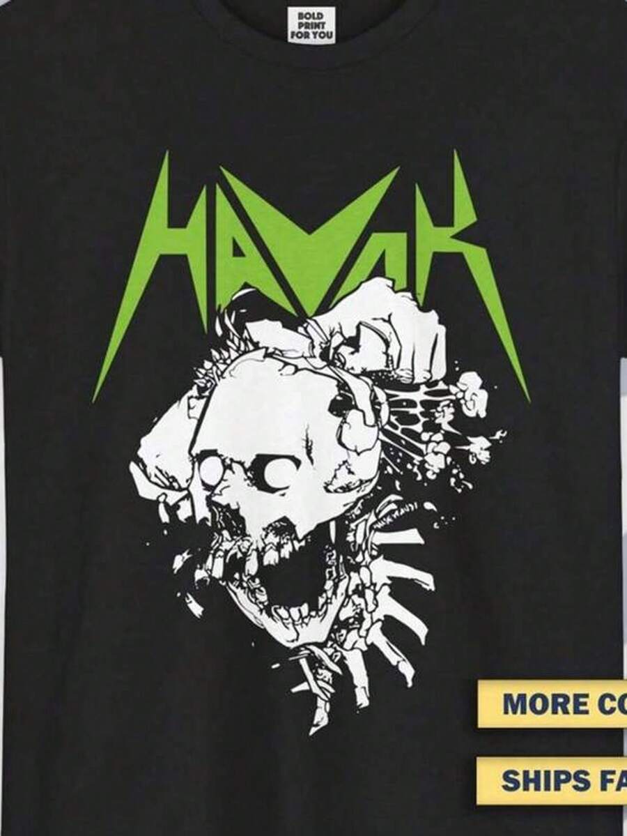 Camiseta estamp con tema de calavera y puño impactante - Negro - Ver 1