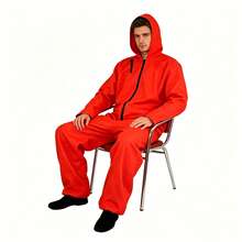 Men's Cosplay Costume Red Hooded Jumpsuit Halloween Anime Performance Outfit (Mask Not Included) - Red - View 6