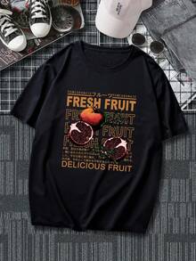 ROMWE MEN Men's T-Shirt With Pomegranate Print - 黑色 - 查看 1