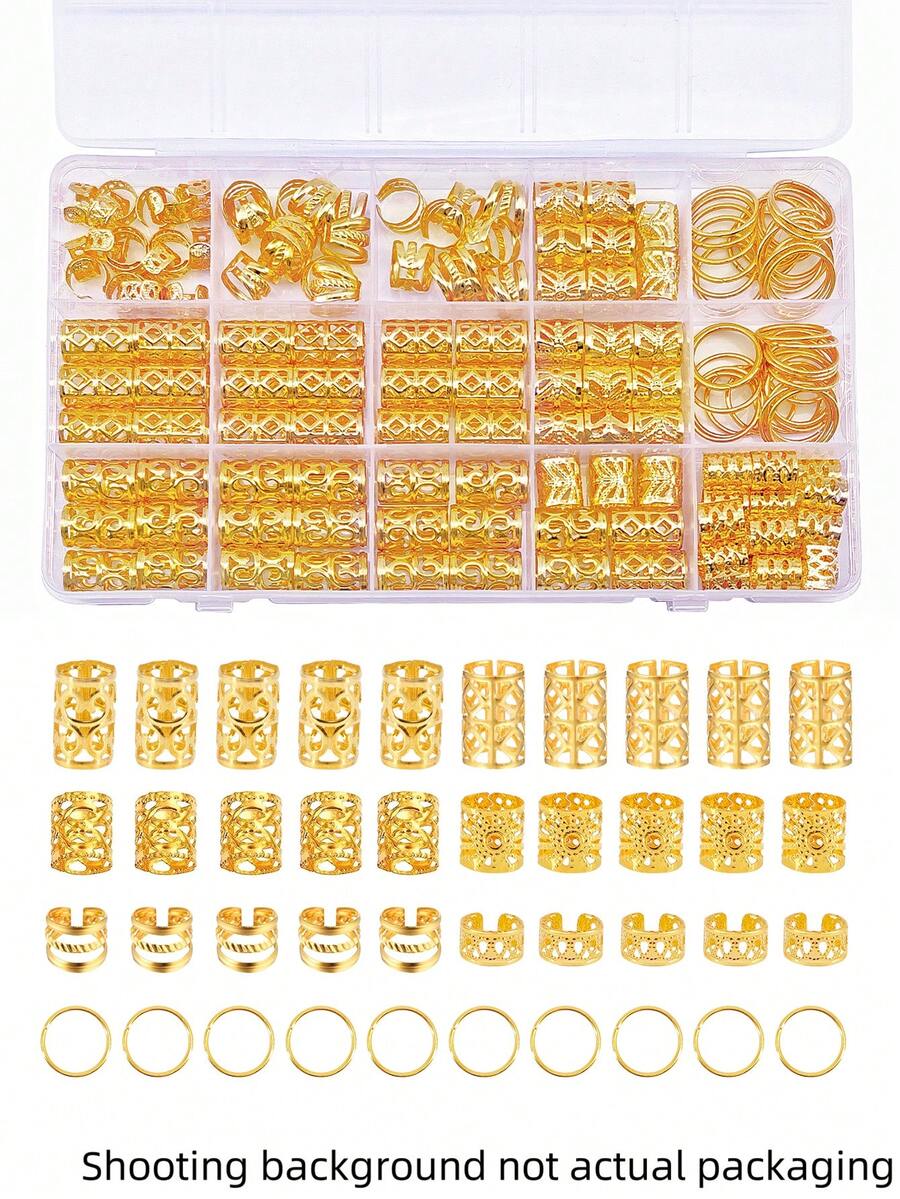 160個髮珠髮圈編髮環合金髮飾吊墜 適用於髒辮編髮 可調節金屬編髮飾品