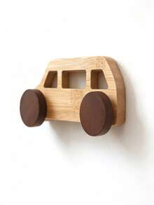 1pc Wooden Car Model Wall Hanging Hook Rack, Entryway Closet Fixed Hole Hook, Suitable For Bedroom And Living Room - Multicolor - View 9