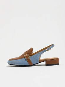 Women's Round Toe Mule Flats - Low Heel Back Strap Breathable Casual Mules With Contrast Strap For Office, Party, Vacation - Multicolor - View 7