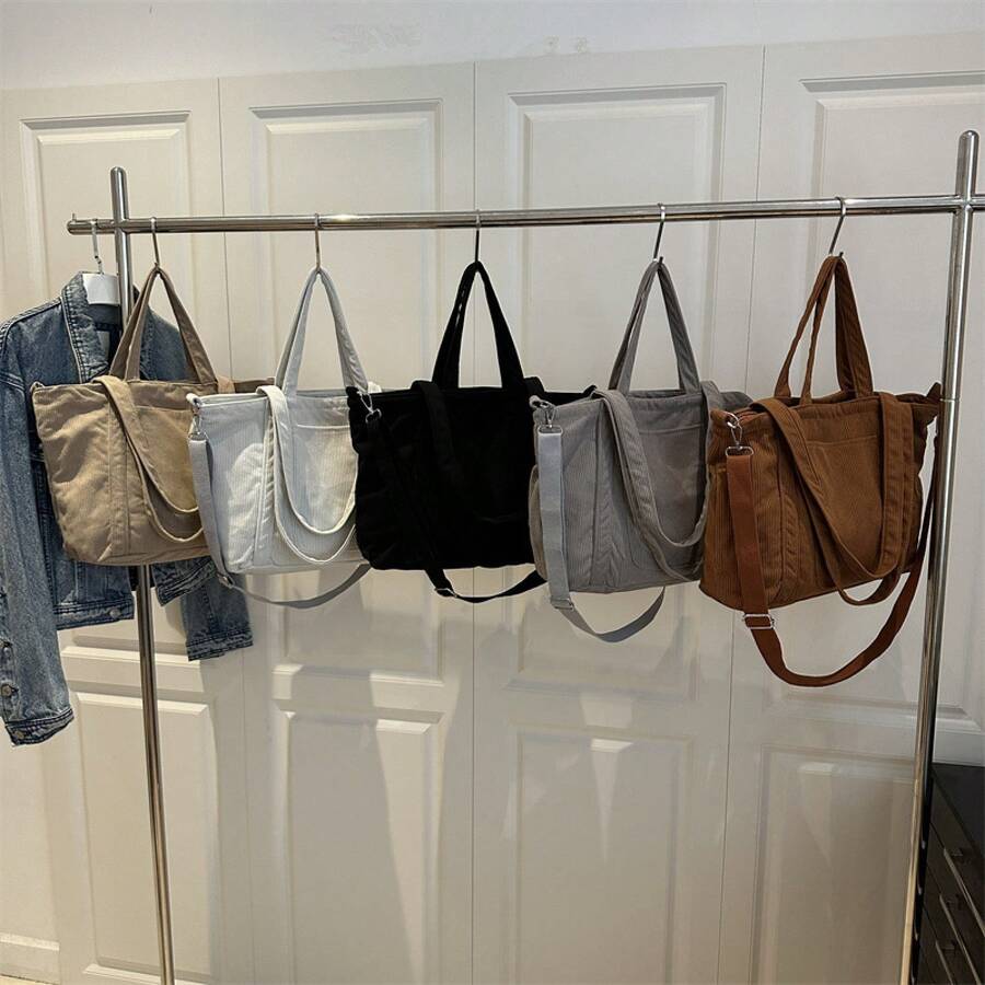Bolso de cuero genuino para mujer, elegante bolso de mano y de hombro para oficina, citas y fiestas. Bolso de viaje de pana de gran capacidad, moderno, elegante, sencillo, tipo bandolera para mujer. - Caqui - Ver 1