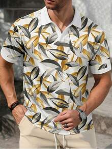 Men's Plant Print Casual Short Sleeve Polo Shirt - Multicolor - View 2