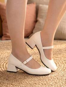 Mary Jane Women's Pump With Block Heel, Comfortable, Elegant, Minimalist, Macerata - White - View 3