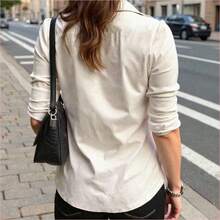 WNS  Camisa de manga larga con cintura ceñida y estilo utilitario en color caqui para mujer, casual para exteriores y trayectos, otoño - Marrón Mocha - Ver 3