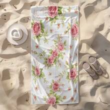 1 Peça Toalha Macia Floral Romântica, Estampa Delicada de Rosas Cor-de-Rosa, Toalha de Praia de Microfibra Super Absorvente e Secagem Rápida, Ideal para Férias na Praia, Banho de Sol, Presente para Amigos e Aniversário - A - Visão 5