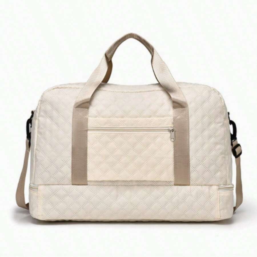 Quilted Large Capacity Travel Duffel Bag - Crossbody Weekend Getaway Bag With Separate Shoe Compartment - View 1