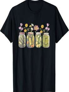 Vintage T-Shirt With Wildflower Preserves In A Jar Design - 黑色 - 查看 1