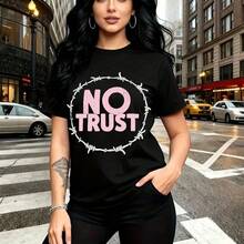 Camiseta de mujer con estampado gráfico "NO TRUST" en letras rosas y alambre de púas - diseño urbano rebelde, ajuste cómodo y casual para uso diario - ideal para paseos por la ciudad, fiestas de cumpleaños, Día de la Madre, Día de las Madres y regalo - Negro - Ver 10