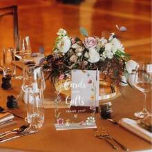 2D Flat Modern Calligraphy Acrylic Wedding Sign, Wildflower Arch Shape Tabletop Display, Printed With "Cards & Gifts"; Transparent And Durable Tabletop Decor, Easy To Clean, Suitable For Wedding Welcome Area, Party And Various Events, Ideal Tabletop Decoration For Bridal Shower, Anniversary Celebration - View 6